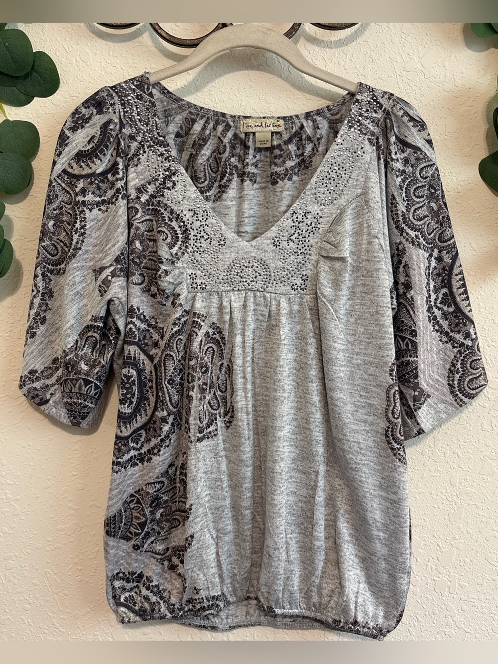 Y2K Grunge Boho Rhinestone Paisley Top✨